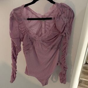 Free People Lace Trimmed Mauve Bodysuit